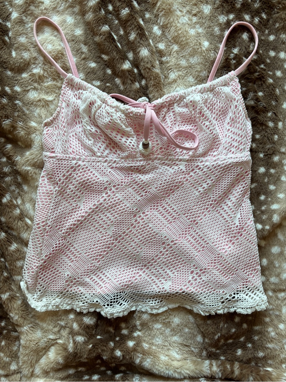 Lucky Brand Pink Crochet Lace-Trim Tankini